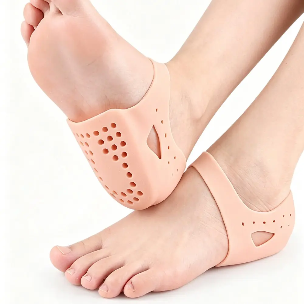 1Pair Thick Soft Silicone Heel Protectors w/ Air Holes, Reusable Foot Socks for Arch Support, Standing, Walking & Sports ﻿