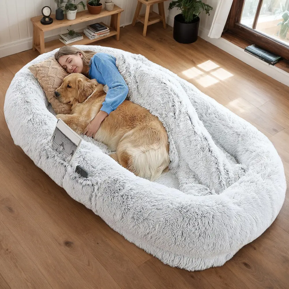 Human Dog Bed, Washable Faux Fur Dog Bed for People Doze Off, Napping Orthopedic Dog Bed,71''x45''x14'' Size Fits You and Pets (Grey) - Blankets and Pillows NOT INCLUDED decorations