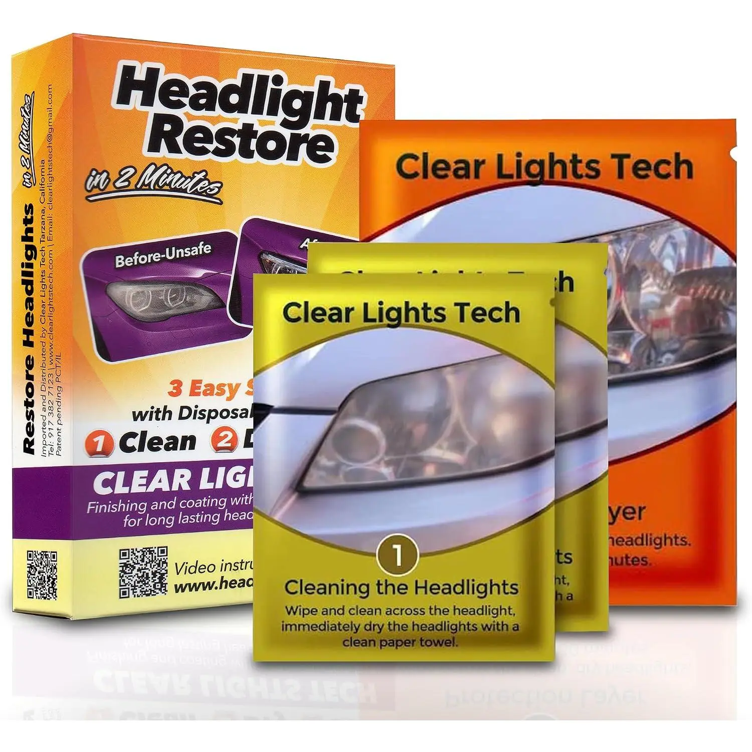 , Headlight Restoration Kit - Headlight Cleaner 3-Wipe System, Helps Remove Yellowing & Oxidation, Helps Improve Headlight Visibility, Long-Lasting UV Protection.