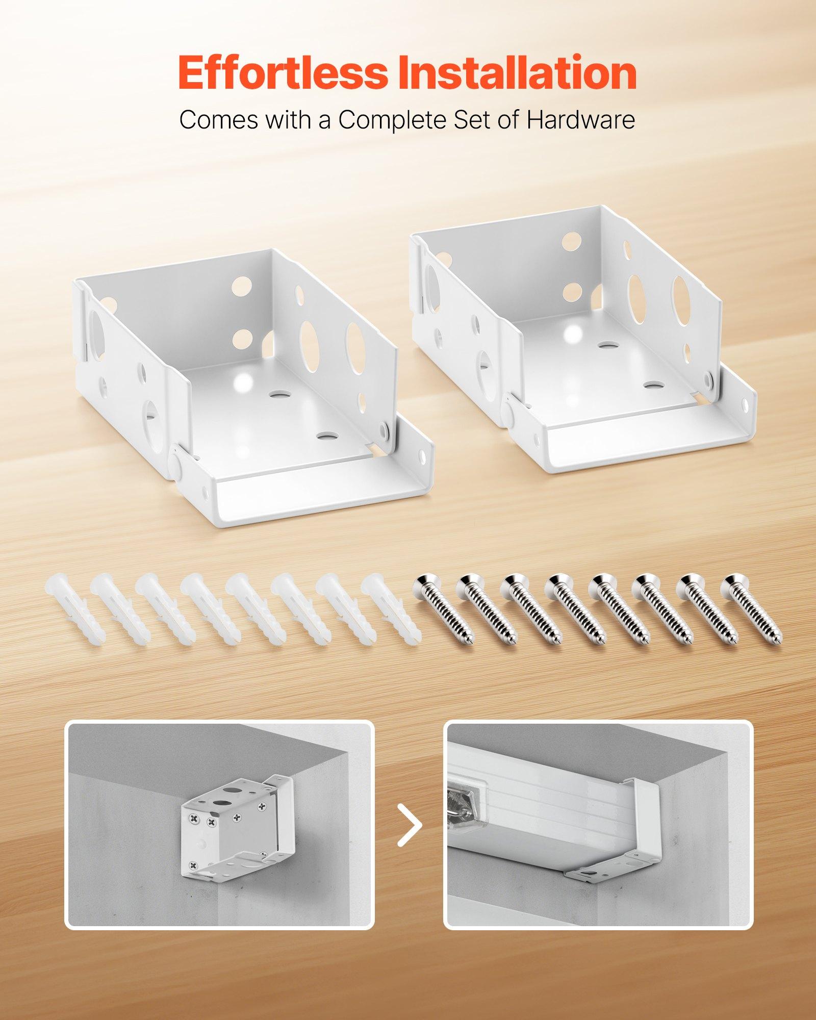 VEVOR Box Mounting Brackets, 2 Pcs, Box Blind Bracket for Window Blinds, Fit for 1.5 x 2.25 inch Headrails, with Self-Tapping Screws and Expansion Tubes, Sturdy Iron, for Blinds Installation, White