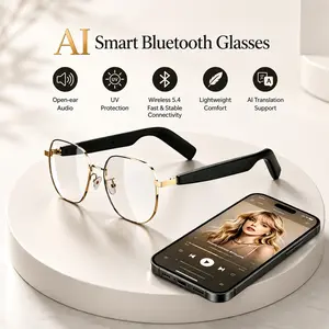 AI Bluetooth smart glasses, Multifunctional smart glasses, supporting translation of multiple language apps, music glasses, in ear automatic detection switch, sweat proof, sunscreen sunglasses, suitable for travel, navigation, meetings, business