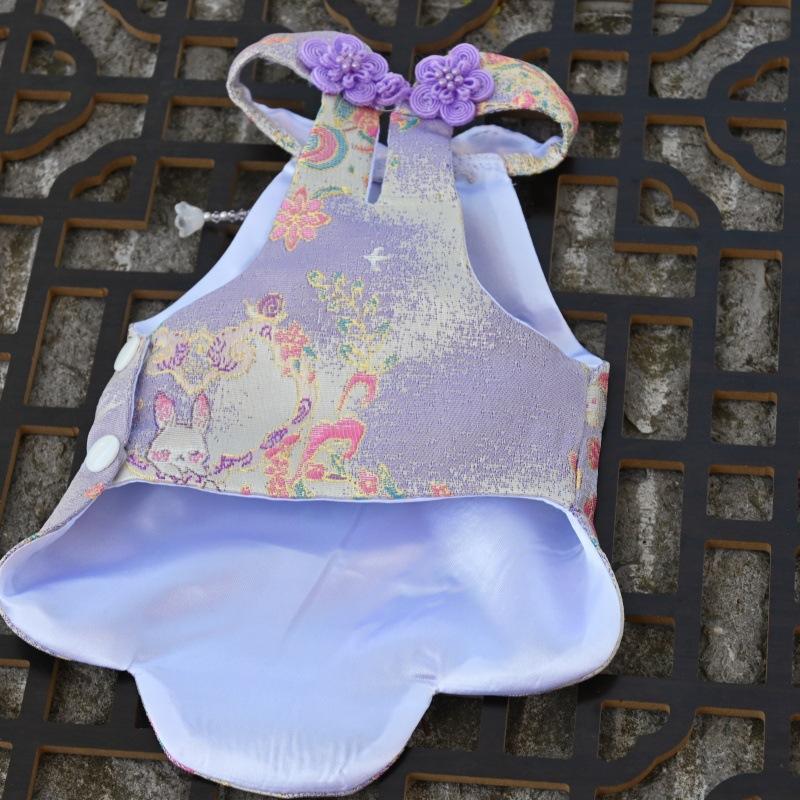 Paws Trendy Pet Spring & Summer Qipao for Dogs & Cats, suitable for Teddy, Bichon Frise and other small dogs. Features embossed fabric with exquisite retro frog buttons, fine workmanship, exuding noble elegance and making your beloved pet stand out.