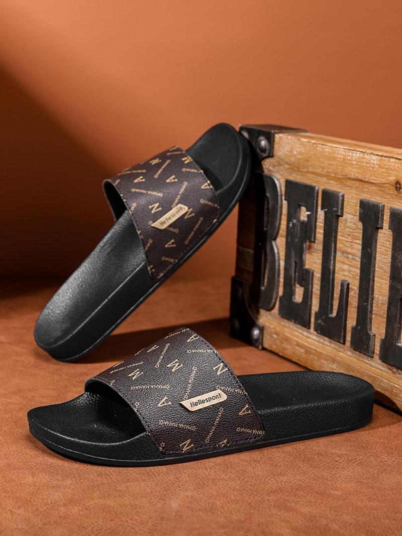 Men's Letter Pattern Slide Sandals, Casual Comfortable Non-slip Slippers for Beach, Lightweight Outdoor Slippers for Pool, Gym & Travel, Boy, Casual Soft Slippers