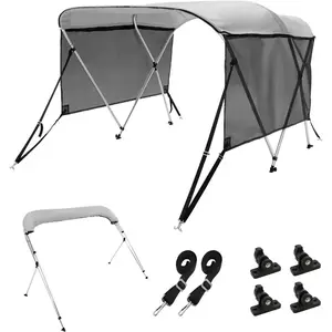 VEVOR 4 Bow Bimini Top Boat Cover, Detachable Mesh Sidewalls, 600D Polyester Canopy with 1 Aluminum Alloy Frame, Includes Storage Boot, 2 Support Poles, 2 Straps, 8'Lx 54 Hx 85 - 90 W, Light Grey