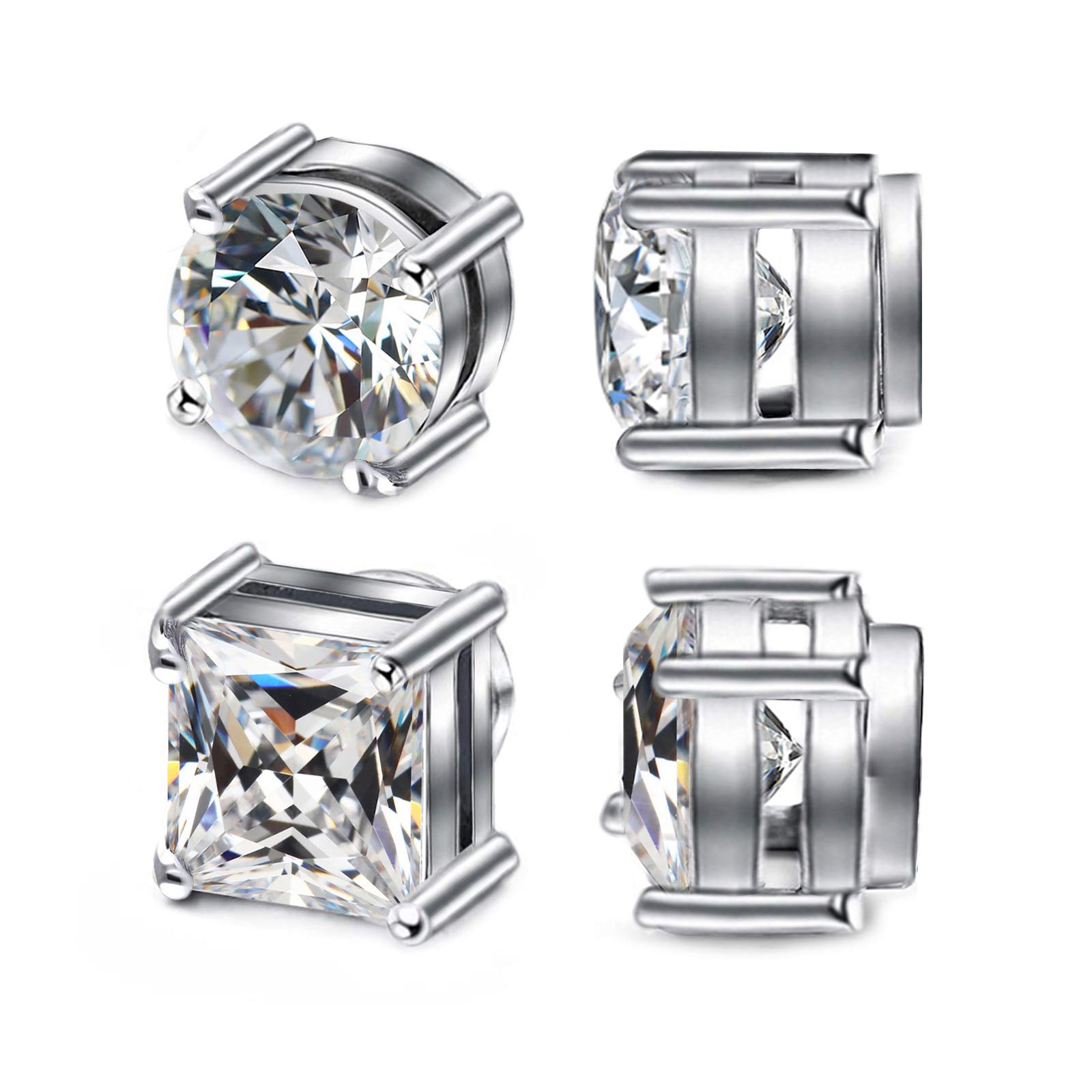 Stainless Steel Magnetic Stud Earrings - 2 Pairs, Non-Piercing, Hypoallergenic, 6-8mm, Convenient and Attractive Design Earrings