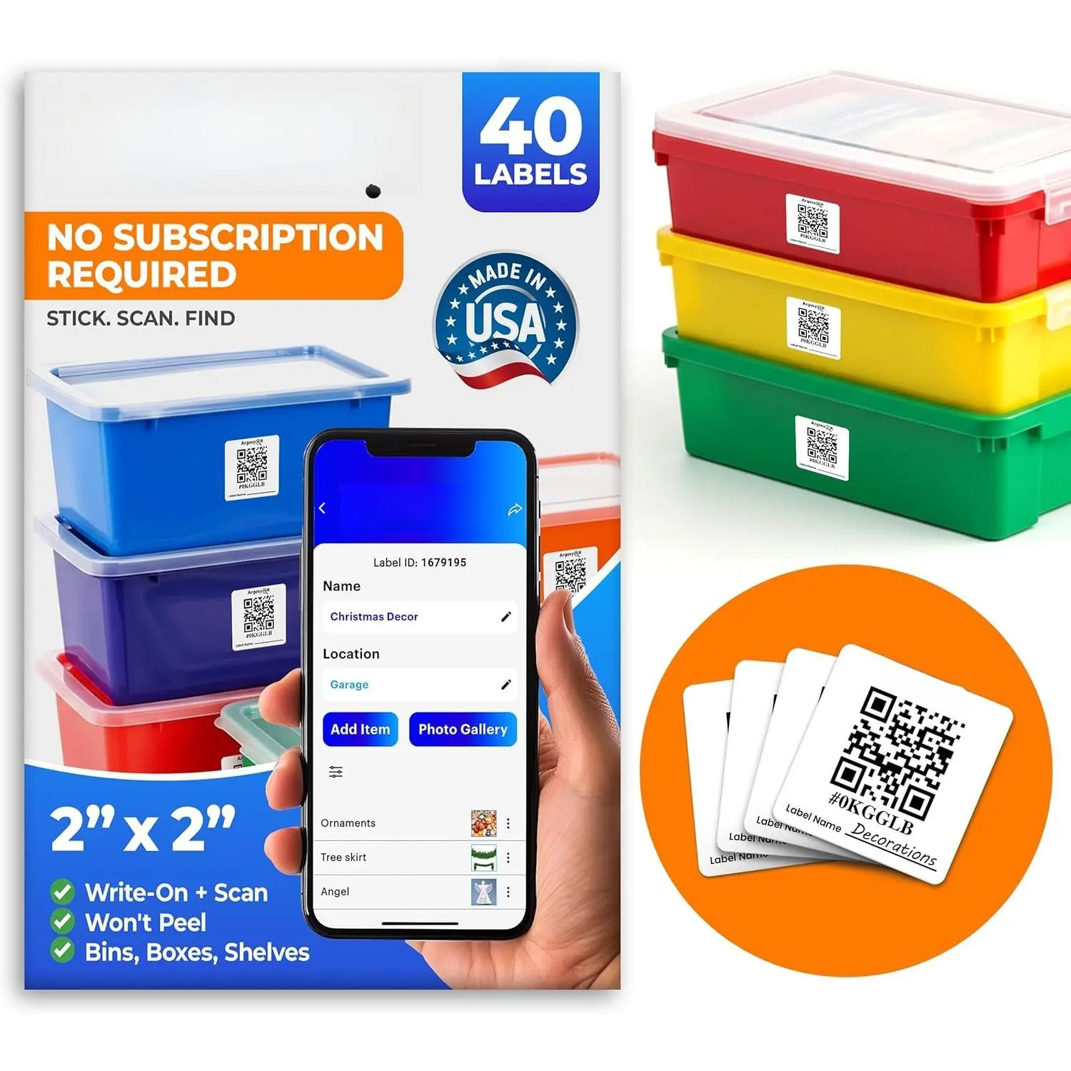 Code  Labels for Storage Bins - 40 Pack 2x2 Inch - Won't Peel Off -  Made | Bins, Moving Boxes,  & Inventory Organization