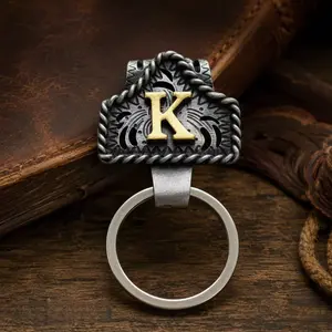 Handmade Western Cowboy Letter Keychain Western Initial Key Chain Clip Cow Tag Belt Key Holder for Pocket or Belt Daily Carry Accessory