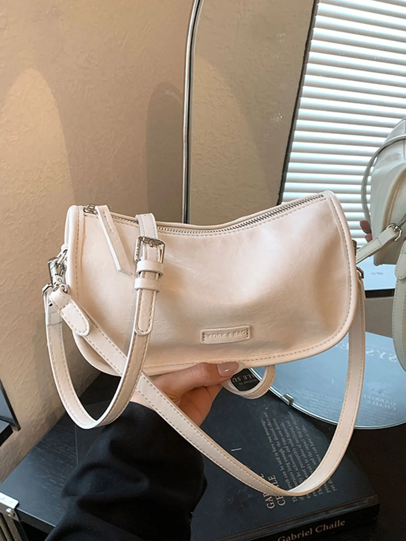 Matte Folded Soft Faux Leather Bag, Minimalist Arc Shape, Smooth Metal Zipper, Adjustable Strap, Compact Crossbody Bag for Women