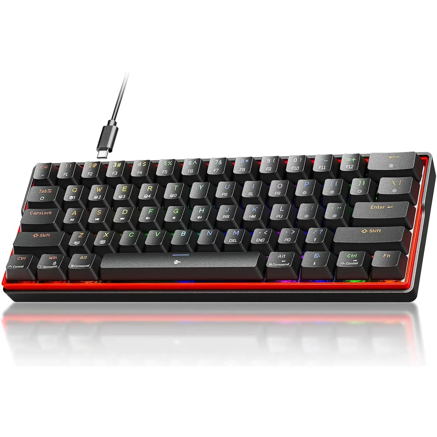 K61SE Gaming Mechanical Keyboard, 60 Percent Wired RGB Backlit N-Key Rollover Compact Mini 61  Keyboard for PC Laptop, Blue