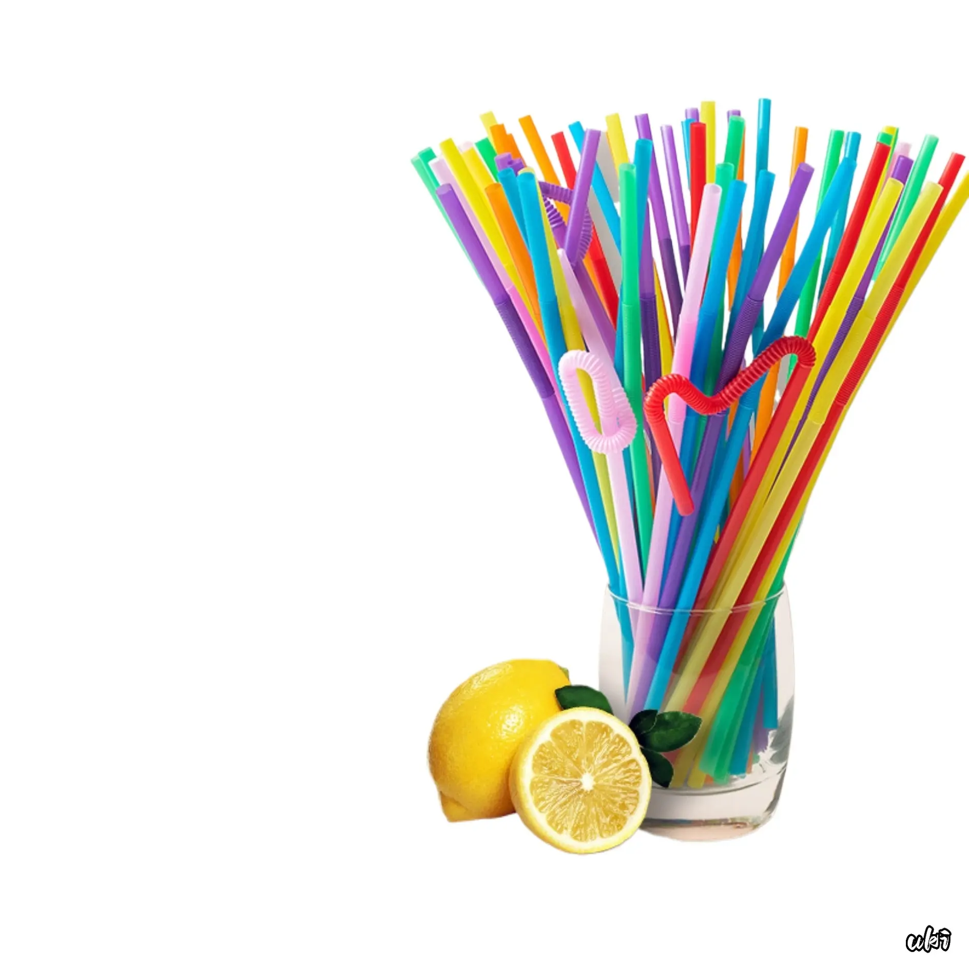 Individually Wrapped Colorful Disposable Elbow PP Sippy Cup Straws, Food Grade Single Use Art Drinking Straws