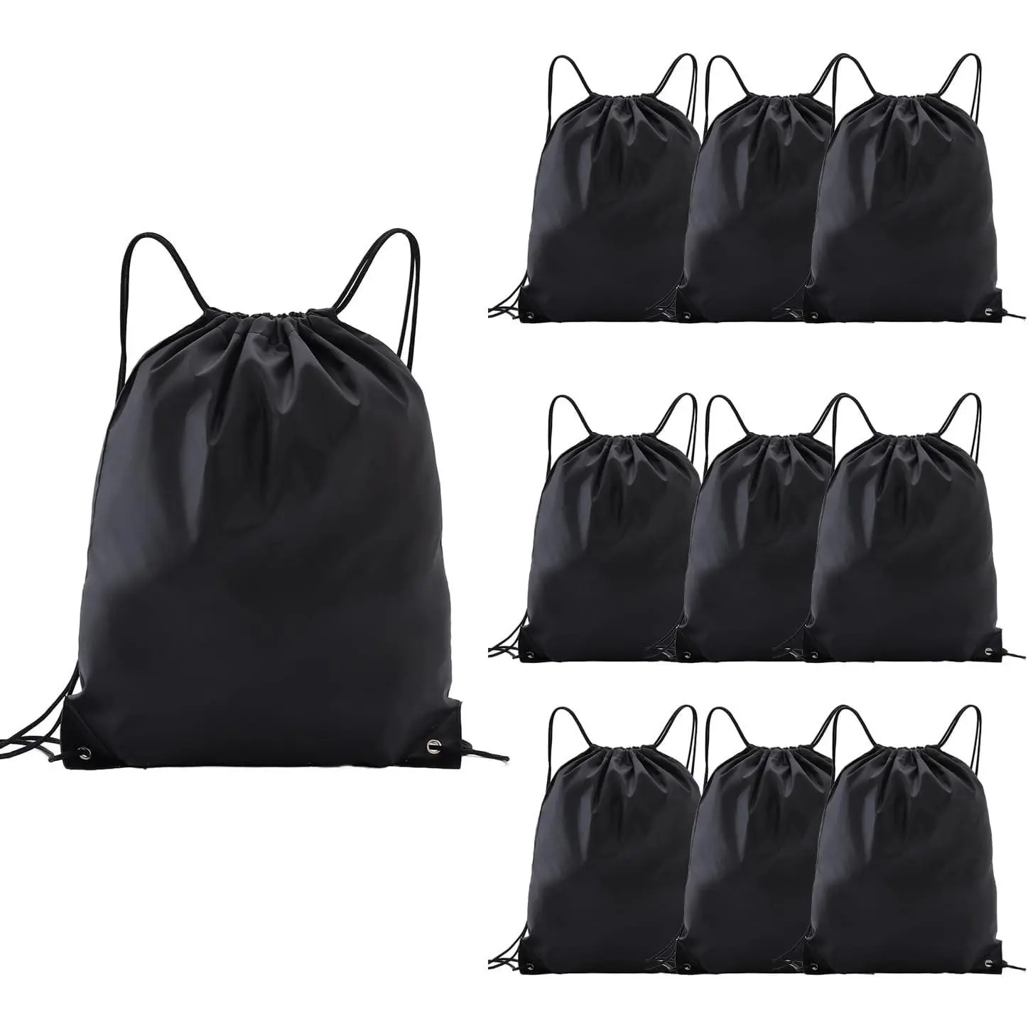 Drawstring Backpacks, 10 Pack Lightweight Drawstring Bags, Gym Sack for Sports, Daily Use & Travel (10, Black)