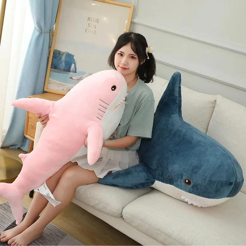 30-60CM Gaint Shark Whale Plush Pillow Gray Blue Pink Shark Stuffed Doll Warm Hug Pillow Cushion Toys Sofa Home Decoration