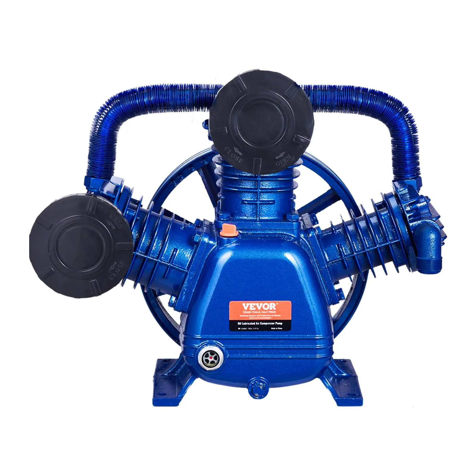 VEVOR Air Compressor Pump Head, 10HP 17.5CFM @ 90PSI, 3-Cylinder Oil Lubricated Air Compressor Piston Pump Head, Dual Stage V-Type Cast Iron Air Compressor Pump Replacement with Max.185PSI Pressure