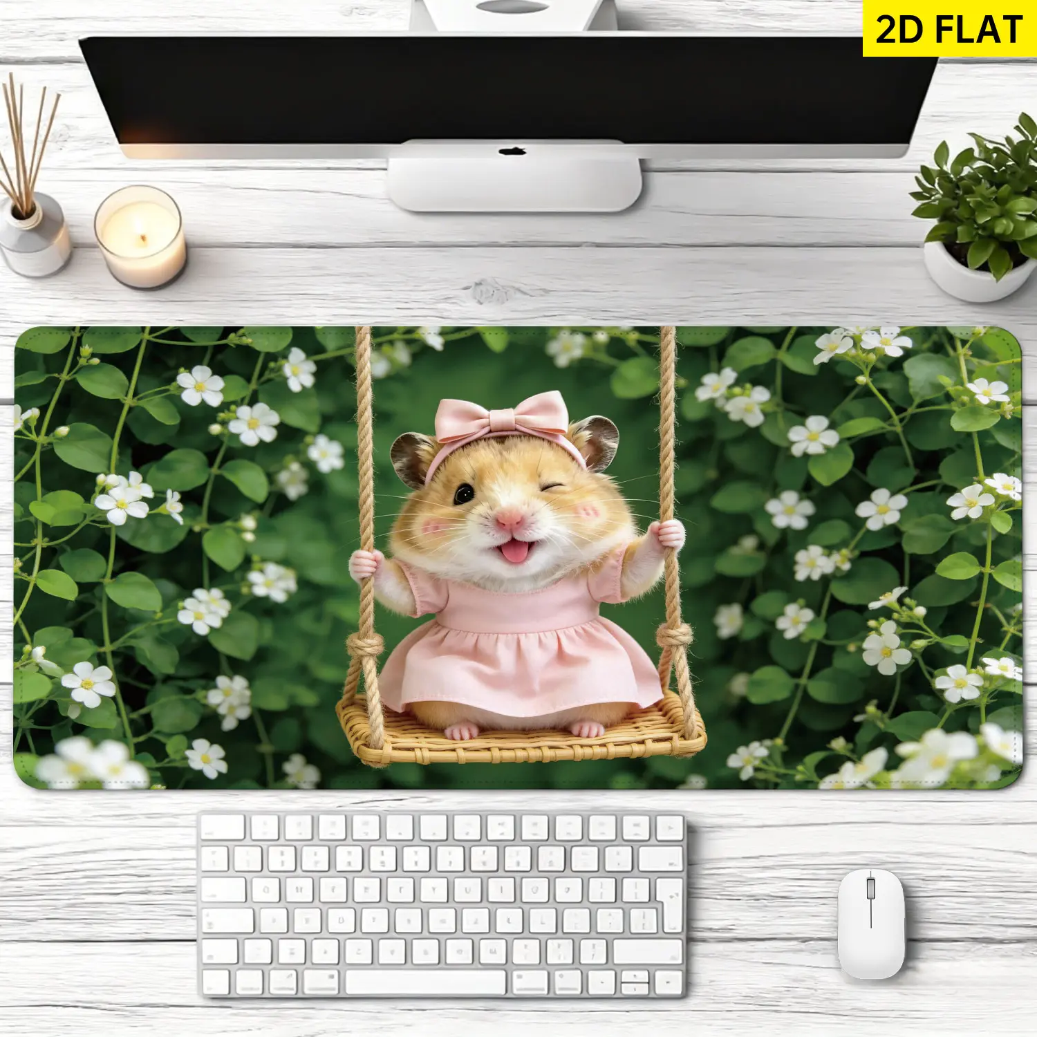 Extra Large cute hamster on swing Mouse Pad,Non Slip Rubber Pad,Desktop Decoration Drotection Pad,Washable,Lock Edge Multi Size,Premium Multipurpose Mousepad For Home,Office,Gift for Family and Friends