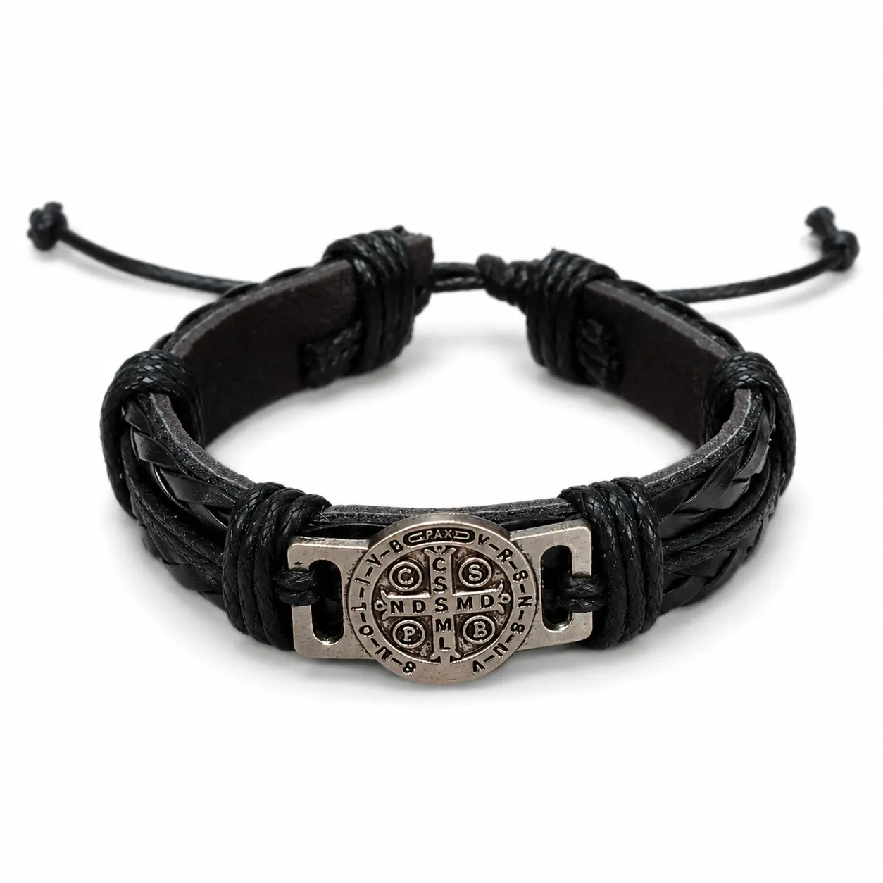 Vintage Braided Leather Bracelet for Men, Retro Biker Style with Adjustable Sliding Knot, Lightweight Father's Day Gift, Weave, Wristband