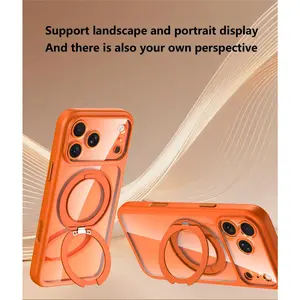 Magnetic 360 ° Rotation Stand Phone Case For iphone 16 17 15 14 13 12 Pro Max Plus 17AIR With Ring Holder Frosted Transparent Case