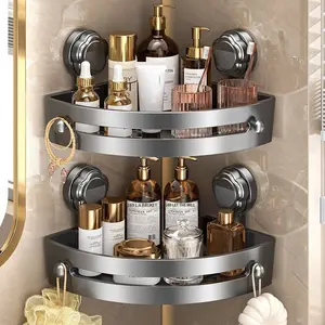 1pc Suction Cup Tripod Stand, No Drilling Triangle Shelf, Bathroom Wall-Mounted Storage Rack, Corner Toilet Organizer
