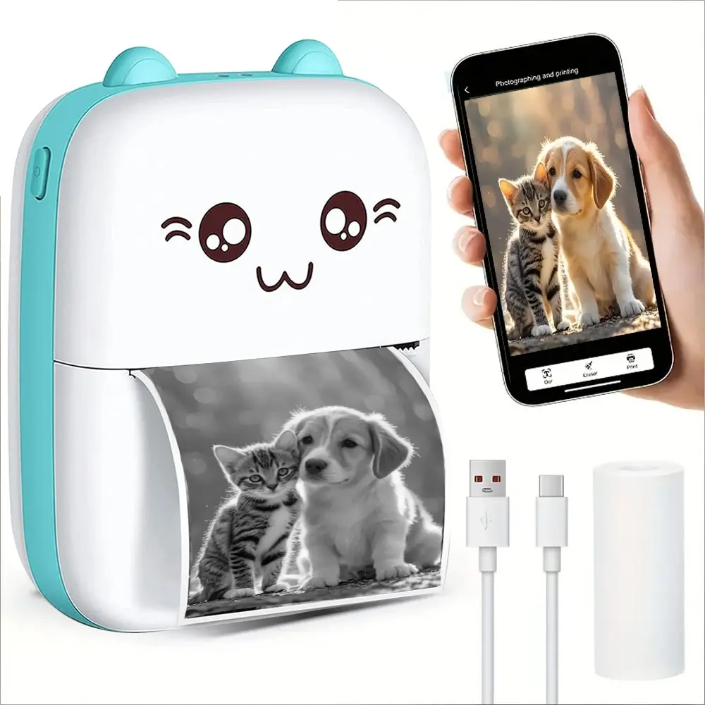 Wireless Mini Printer, Portable Thermal Printer, Inkless Portable Printer, 203dpi, USB/battery Powered, Ideal for Notes, Photos, Diaries, Receipts, DIY Crafts