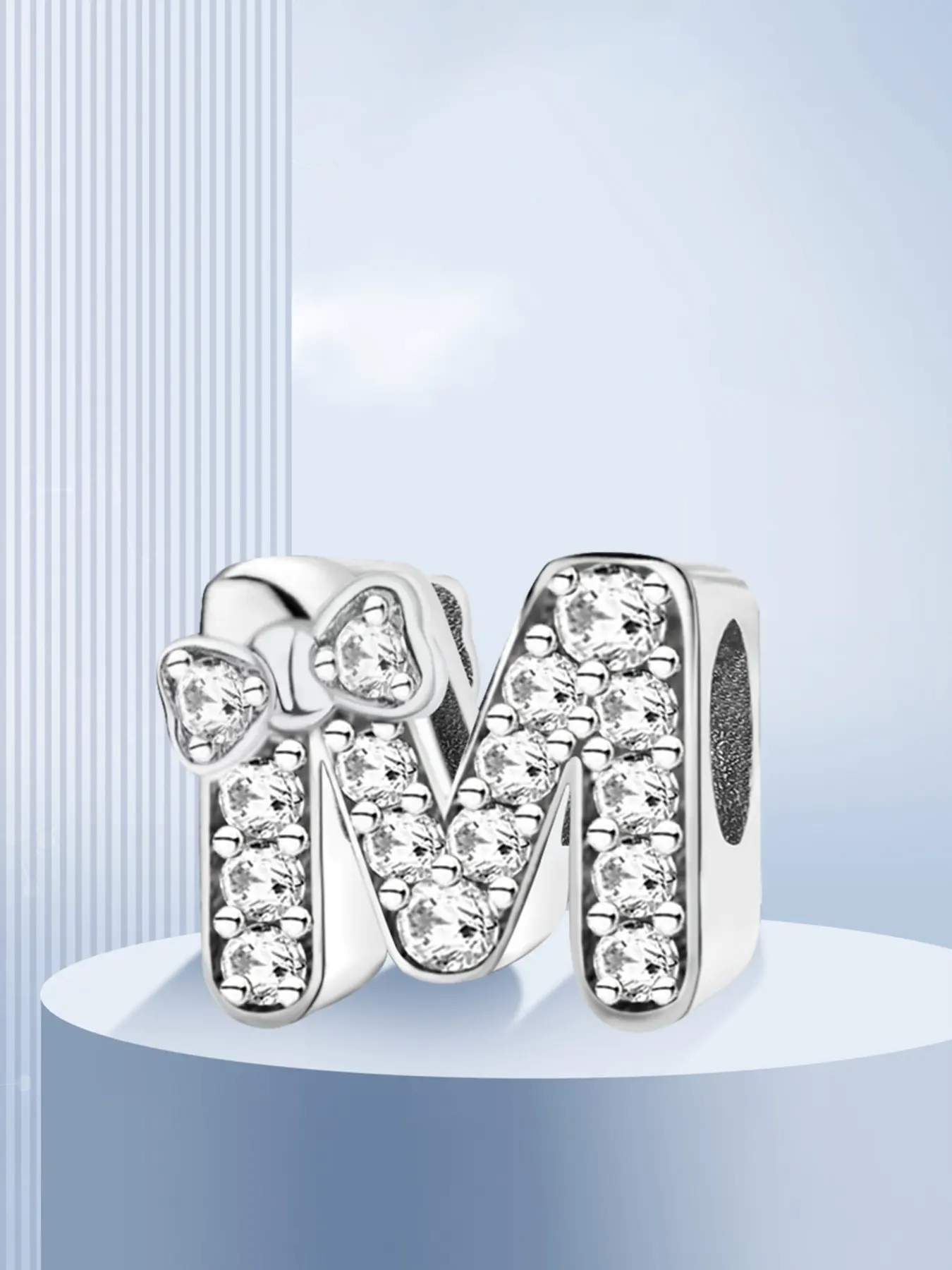 A-Z Full 26 Letters Bowknot Alphabet Spacer Beads, Silver Tone Paved Cubic Zircon Initial Charms Compatible With European Bracelets, Premium DIY Jewelry Making Supplies, Custom Name Monogram Beads For Handcraft Bracelet Projects & Daily Stacking