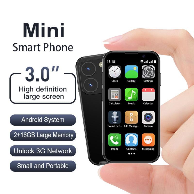Mini Smartphone, 3.0-Inch Dual-SIM Android 8.1 3G Phone with 2GB RAM 16GB Storage, GPS, Bluetooth-Compatible and WiFi, Portable Micro Tiny Mobile Phone Mini Smartphone, 3.0-Inch Dual-SIM Android 8.1 3G Phone with 2GB RAM 16GB Storage, GPS, Bluetooth-Compatible and WiFi, Portable Micro Tiny Mobile Phone