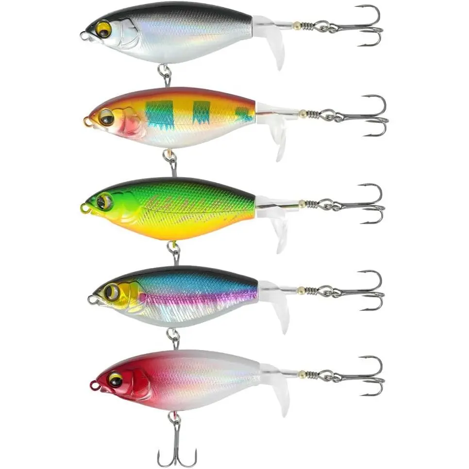5 count Whopper plopper Fishing Lures, Topwater Fishing  with Rotating Propeller Tail for Bass,Catfish, Pike Perch,Blackfish,Siniperca Chuatsi Freshwater or Saltwater