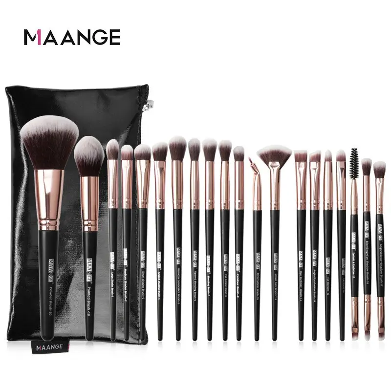 MAANGE 20-Piece Makeup Brush Set with Storage Bag, Soft Cosmetic Brushes for Foundation, Blush and Lip Makeup, Comfortable Grip