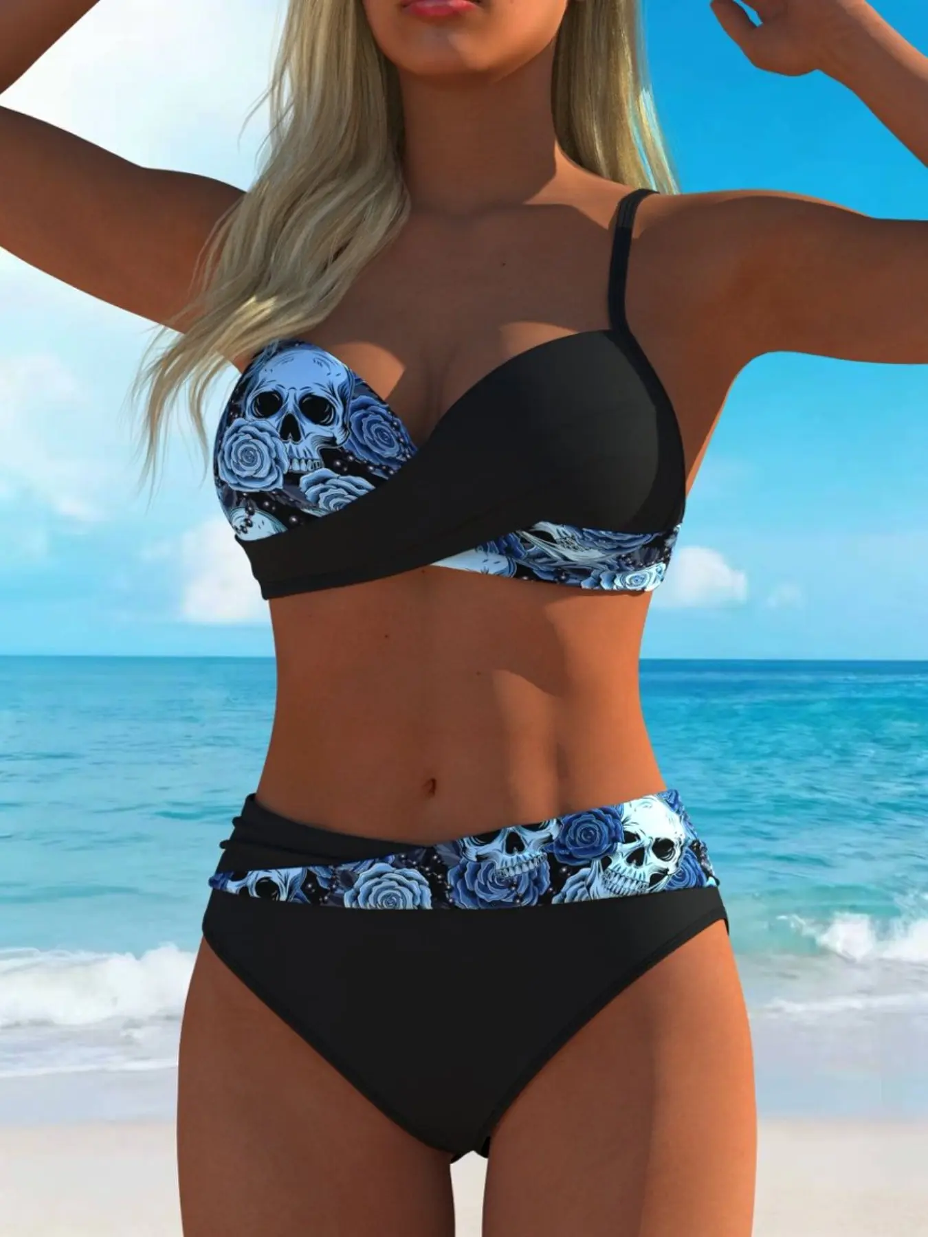 New Women's Sexy Fashion Bikini Set, Thin Straps, Floral Pattern, Push Up Bra, Beach Pool Party Swimsuit, All Seasons