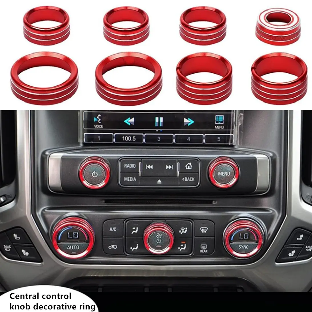 8-Piece Luxury Car Interior Kit, Durable Aluminum Knobs for Chevrolet Silverado, Enhances Aesthetic and Feel, Fits 2014-2018 Models