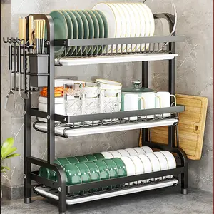 2 Layer/3 Layer Kitchen Counter Drying Rack, Bowl Plate Organizer, Multi-Functional Design, Compatible with Utensils, Home & Commercial Use
