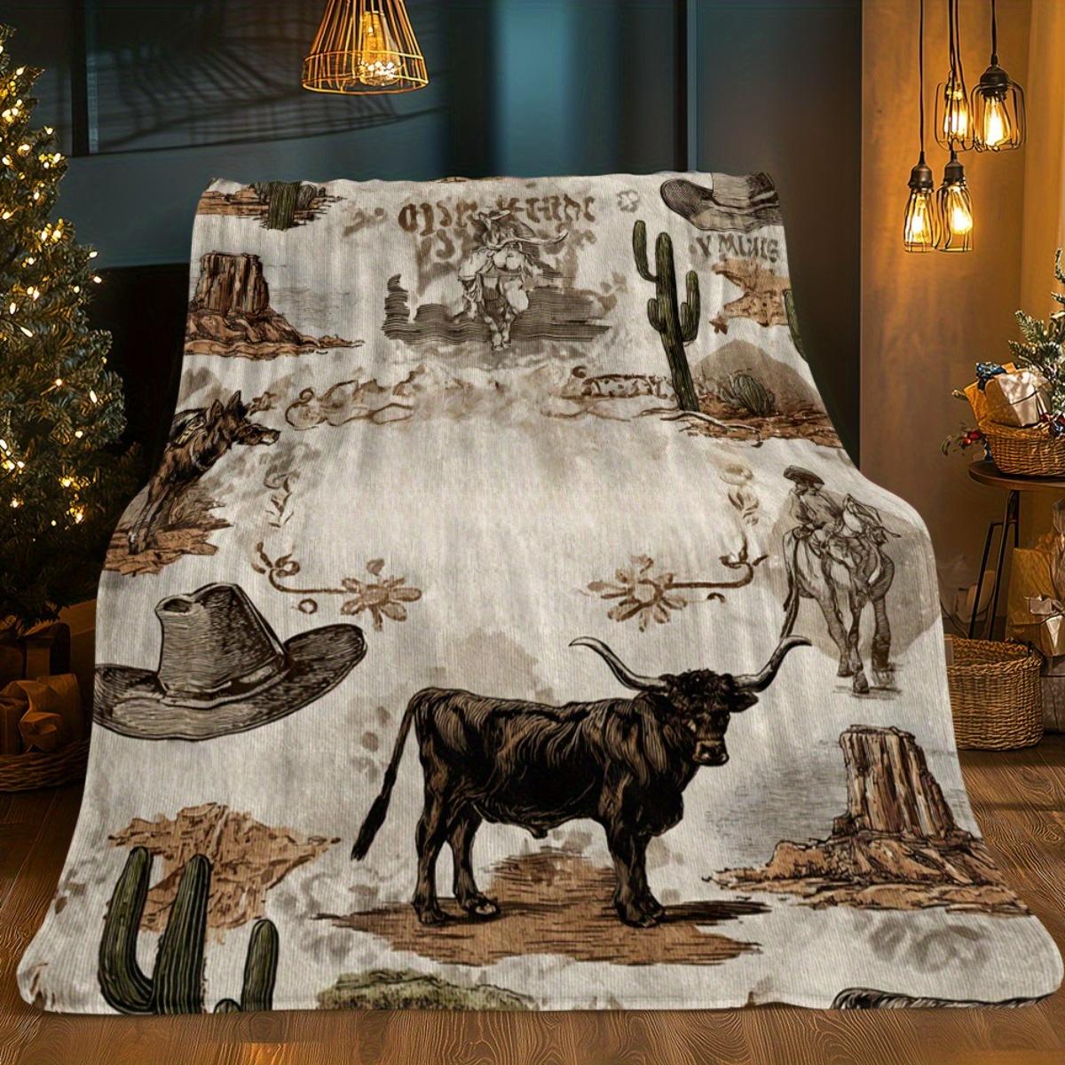 Personalized Western-Cowboy Themed Lightweight Blanket For Home Decor, All-Season Comfort Suitable As A Warm Cozy Blanket For Home Sofas, Bedding, Office Napping, Travel, And Camping, Perfect As A Gift For Friends And Family