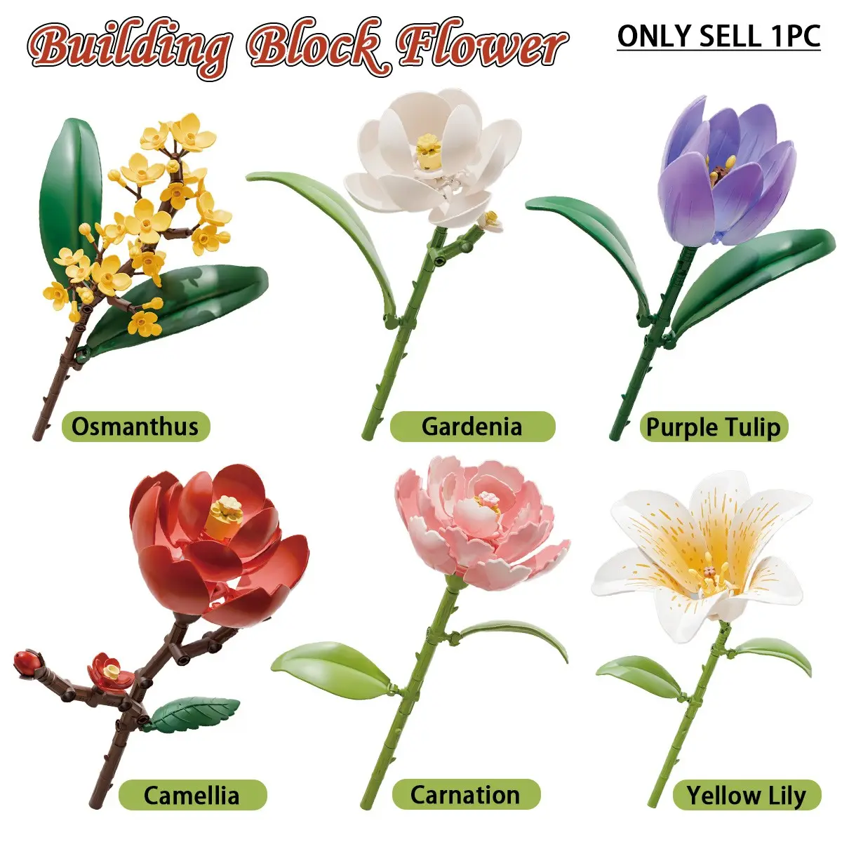 Artificial flower, Faux decorative flowers home decoration assembly block ornament, DIY handmade art blocks with preserved flowers, can freely combine different bouquets, perfect as birthday, Valentine's Day gifts and decorations