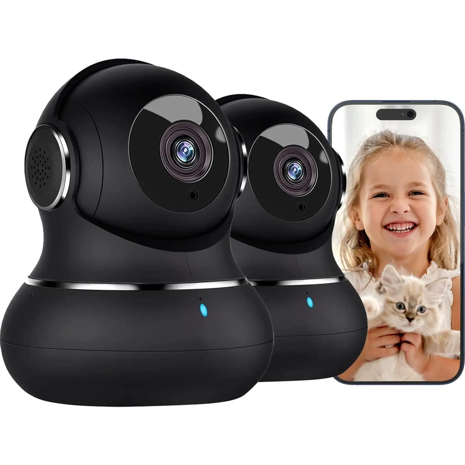 2K Indoor Camera, 360 Pan/Tilt Home Security Cameras with Motion Detection, Pet Cam with Phone App, Baby Monitor with Night Version, WiFi Camaras, Two Way Audio, Work with Alexa, 2 Pack