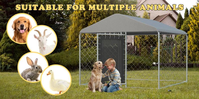 6'x6' Outdoor Dog Kennel Dog Run Fence, Large Dog House Pen Enclosure with Secure Lock and Wateproof Sunproof Cover