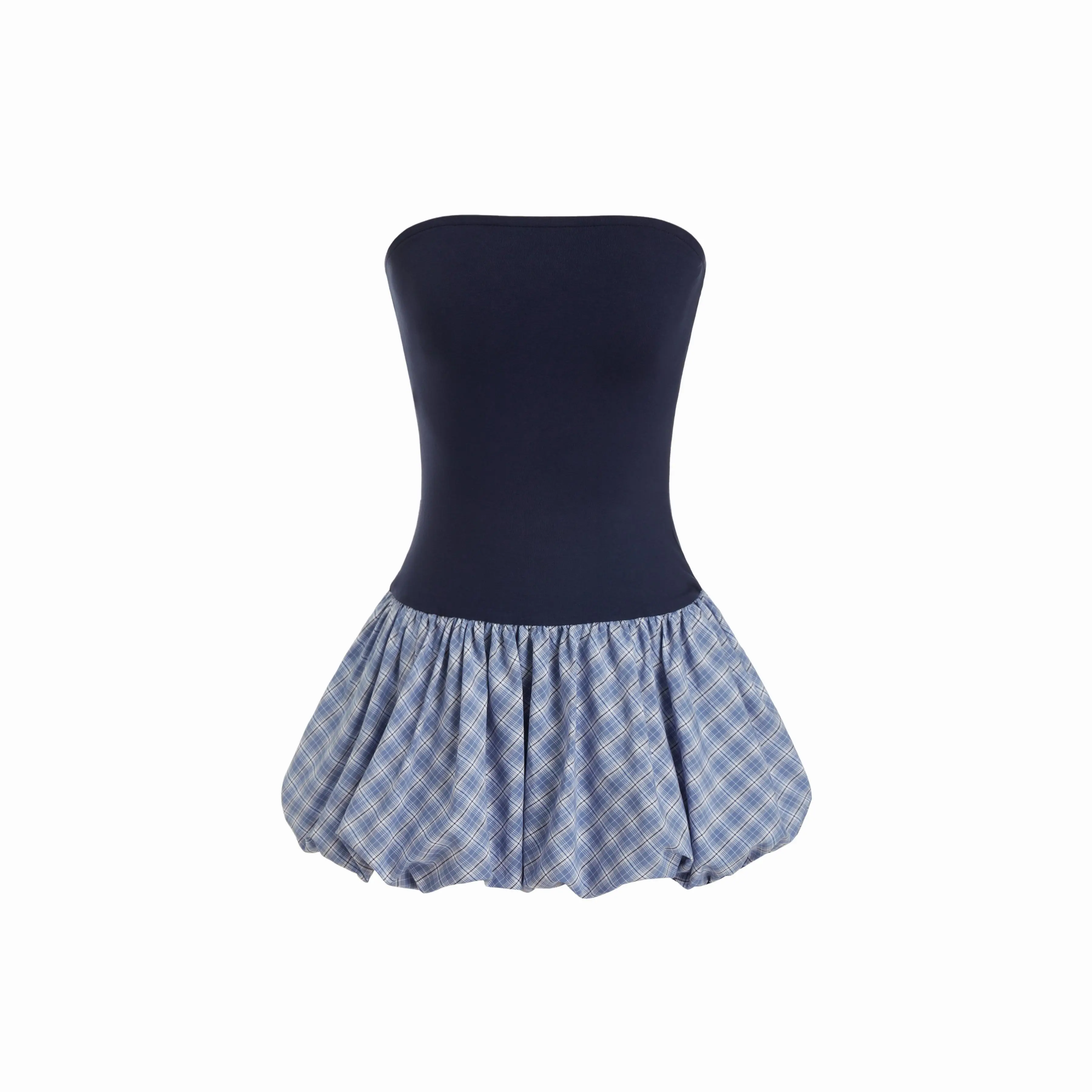 Cider Strapless Plaid Balloon Mini Dress SohoChic