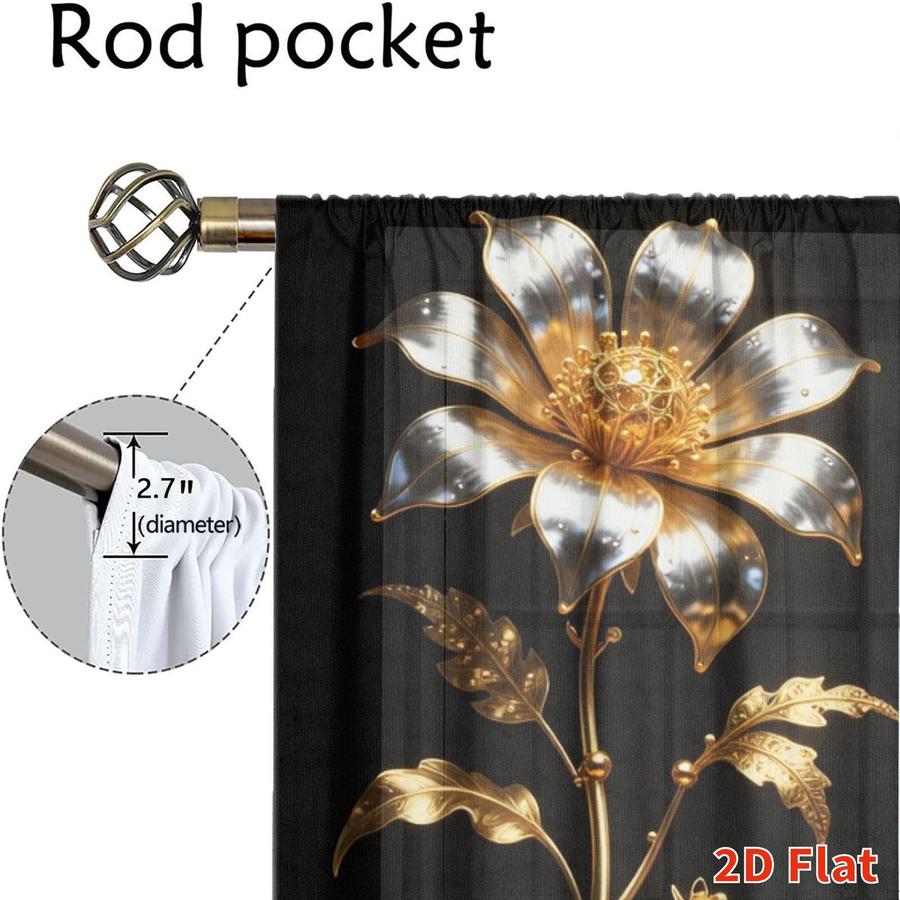 2Pcs Luxury Golden Flower Pattern Vintage Floral Sun Blocking Curtains Digital Printed Rod Pocket, Window Treatment For Bedroom Office Kitchen Living Room Study Home Decor