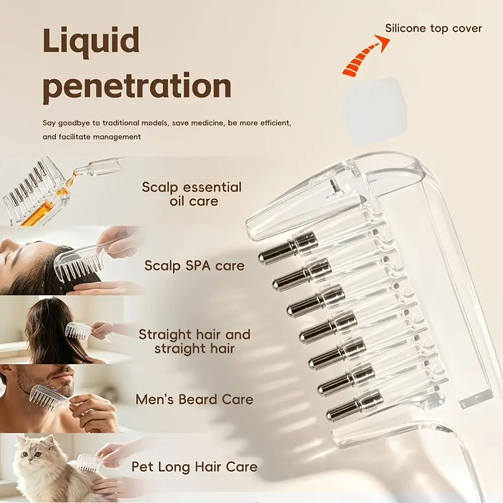 Hair Oil Applicator Comb with Liquid Reservoir, Scalp Massage Brush with Roller Teeth for Hair & Beard Care
