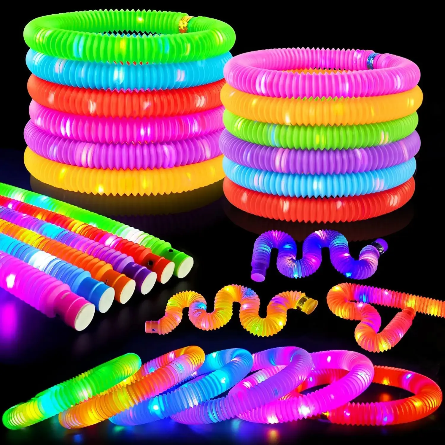 24 Packs Light Up Glow Sticks LED Pop Tubes, Glow in the Dark Party Favors, Party Decoration Accessories, LED Bracelets for Party Events, Pool Party Favors