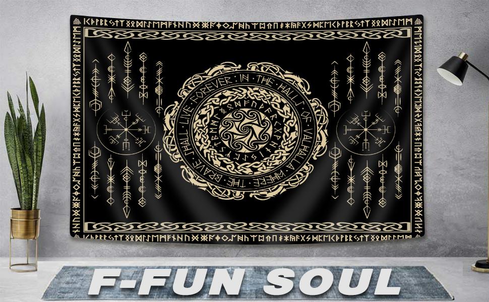 Nordic Vikings Tapestry, Large 80x60inches Soft Flannel, Viking Valknut Celtic Rune Scandinavian Aesthetic Mythology Tapestry Wall Hanging for Bedroom Living Room Decor