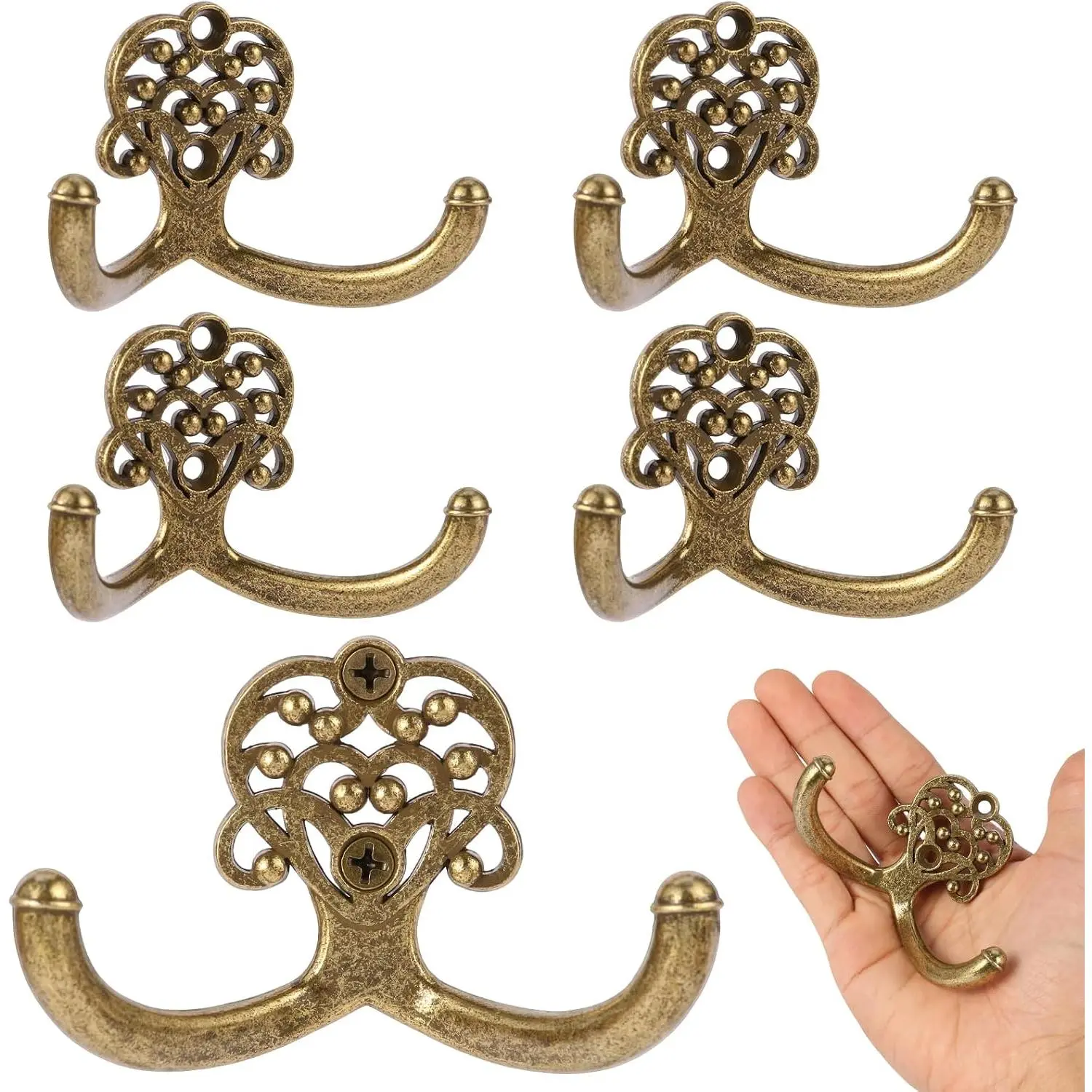5 count  Decorative Coat Hooks Large Metal Heavy Duty Wall Hook for Towel, Coat and Backpacks(Bronze)