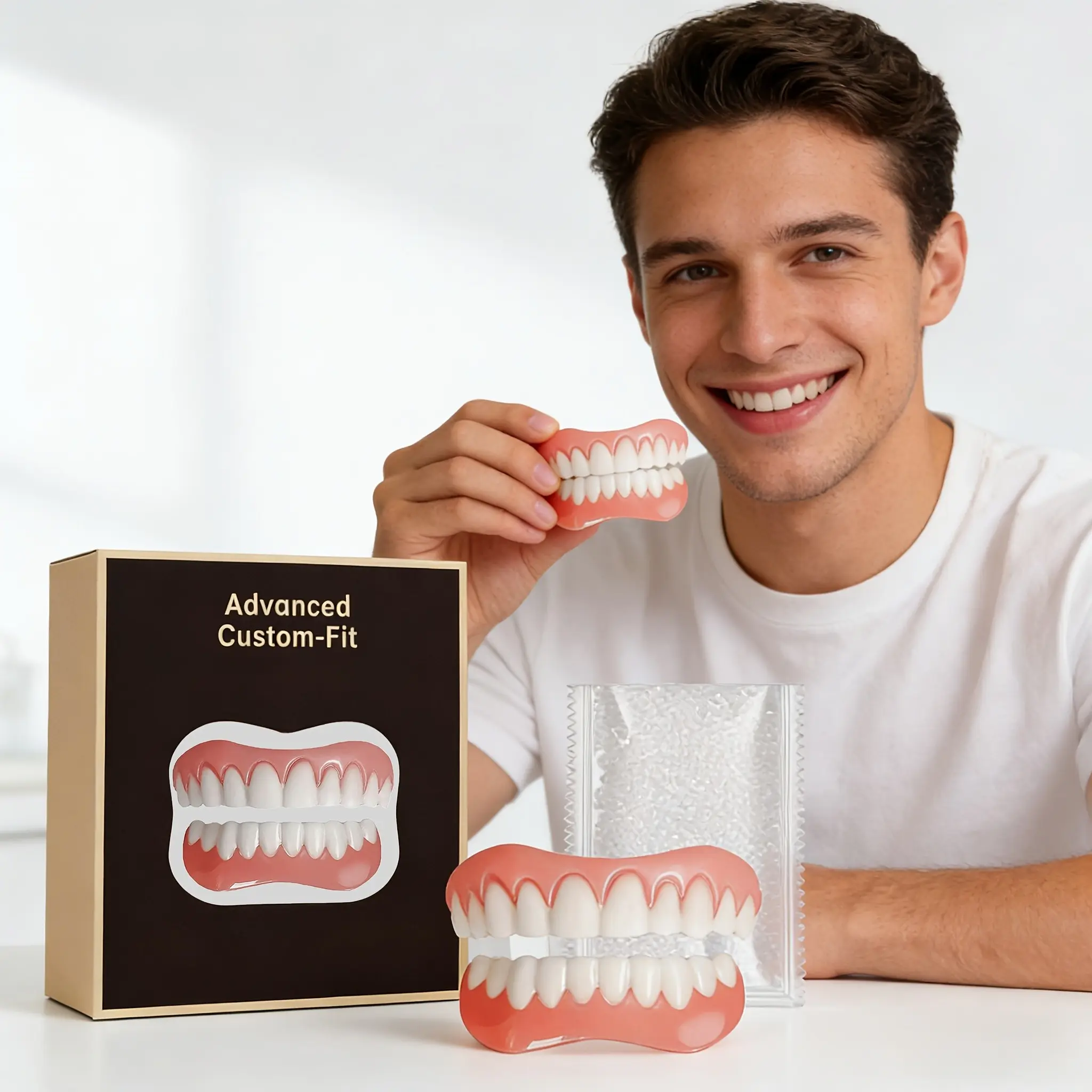 Cosmetic Teeth Veneers | Instantly Fixes Gaps And Missing Teeth, Upper and Lower Teeth Pair, Convenient for Temporary Use, Made of Durable Material, Easy to Clean, Comfortable And Hygienic for Long-Term Use with No Foreign Body Sensation