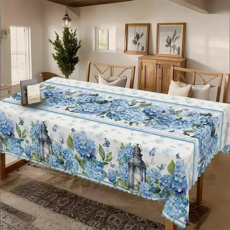 2D Flat Party Tablecloth 1pc, Floral Butterfly Pattern, Polyester Material, Rectangular, Ideal for Home Gatherings, Seasonal Decor