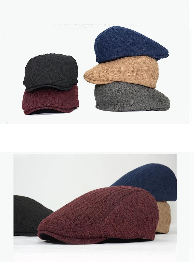 Beret Caps Fashion Knit Newsboy Cap Winter Warm Flat Hats Women Men Ivy Cap Solid Color Duckbill Hats Vintage Gatsby Beret Hat