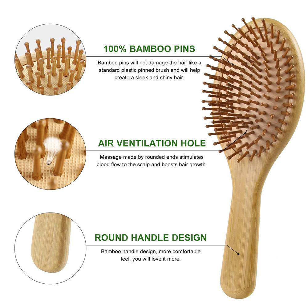 Bamboo Hair Comb Set, 4-Count Natural Bamboo Paddle Detangling Hairbrush, Wide-Tooth and Tail Comb, Smoothing Hair Styling Tools for Women and Men, Curly Hair Care Grooming Gift