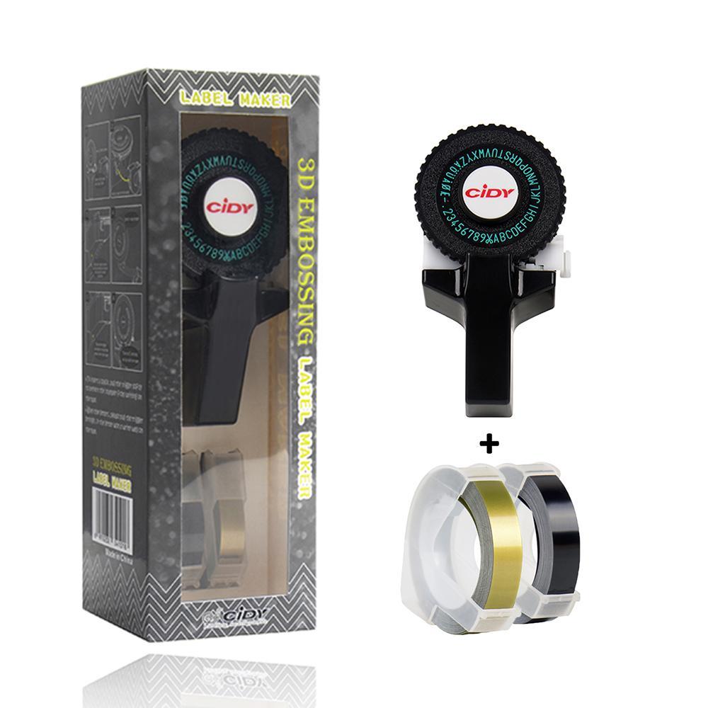 Mini Manual Printer C101 Label Embossing Tape Printer, Small Typewriter with 2 Rolls Ribbon, Handheld Stamping Machine for Notebooks, Portable