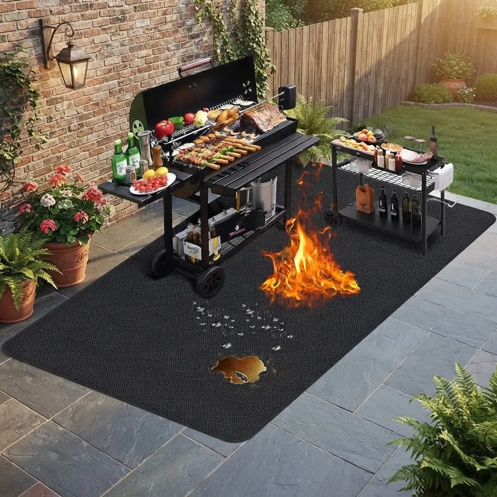 Large 76 x 52 inches Under Grill Mats for Outdoor Grill |   Double-Sided Fireproof |   Waterproof |   Oil-Proof |   Easy to Clean |   Indoor Fireplace/Fire Pit Mat |   Quality BBQ Mat for Deck Patio Lawn