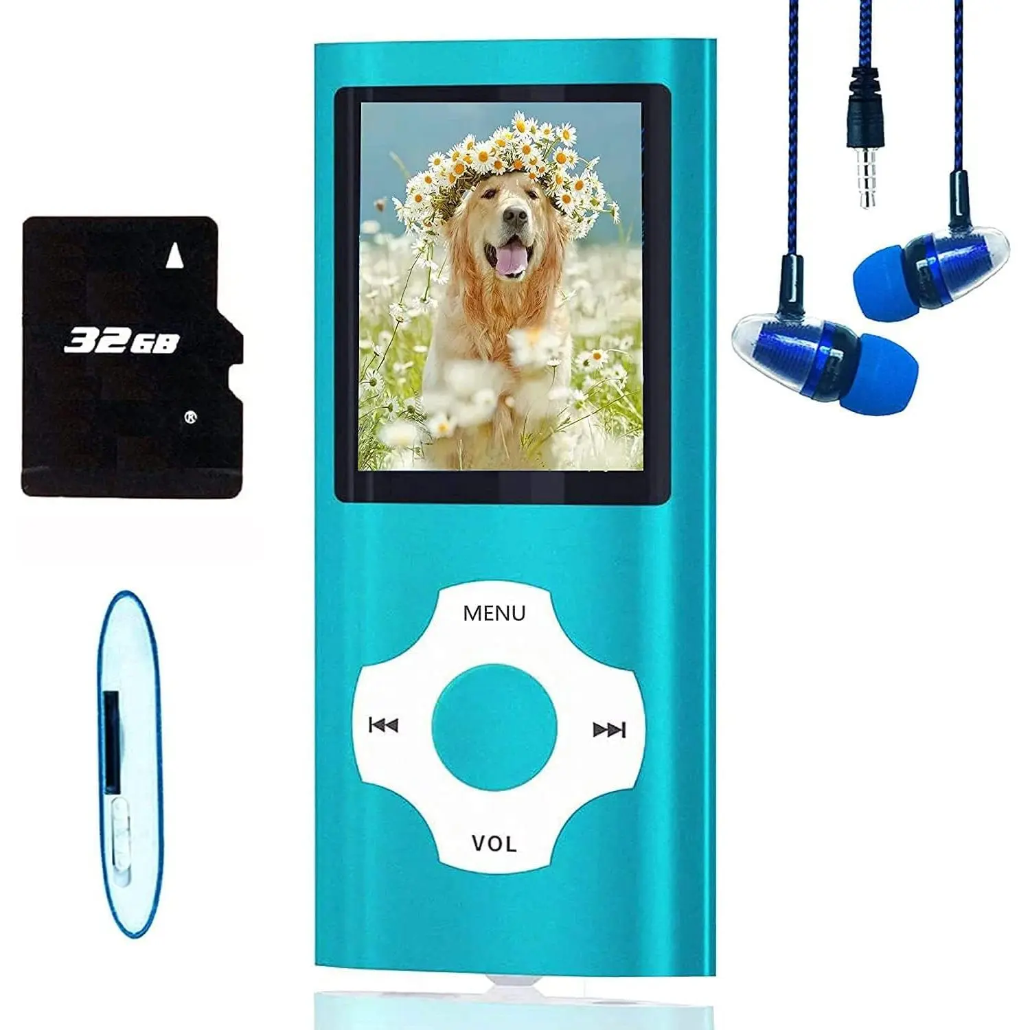 MP3 Player,  MP3 Music Player with 32GB Memory SD Card Slim Classic Digital LCD 1.82'' Screen MINI USB Port with FM Radio, Voice Record (Blue)
