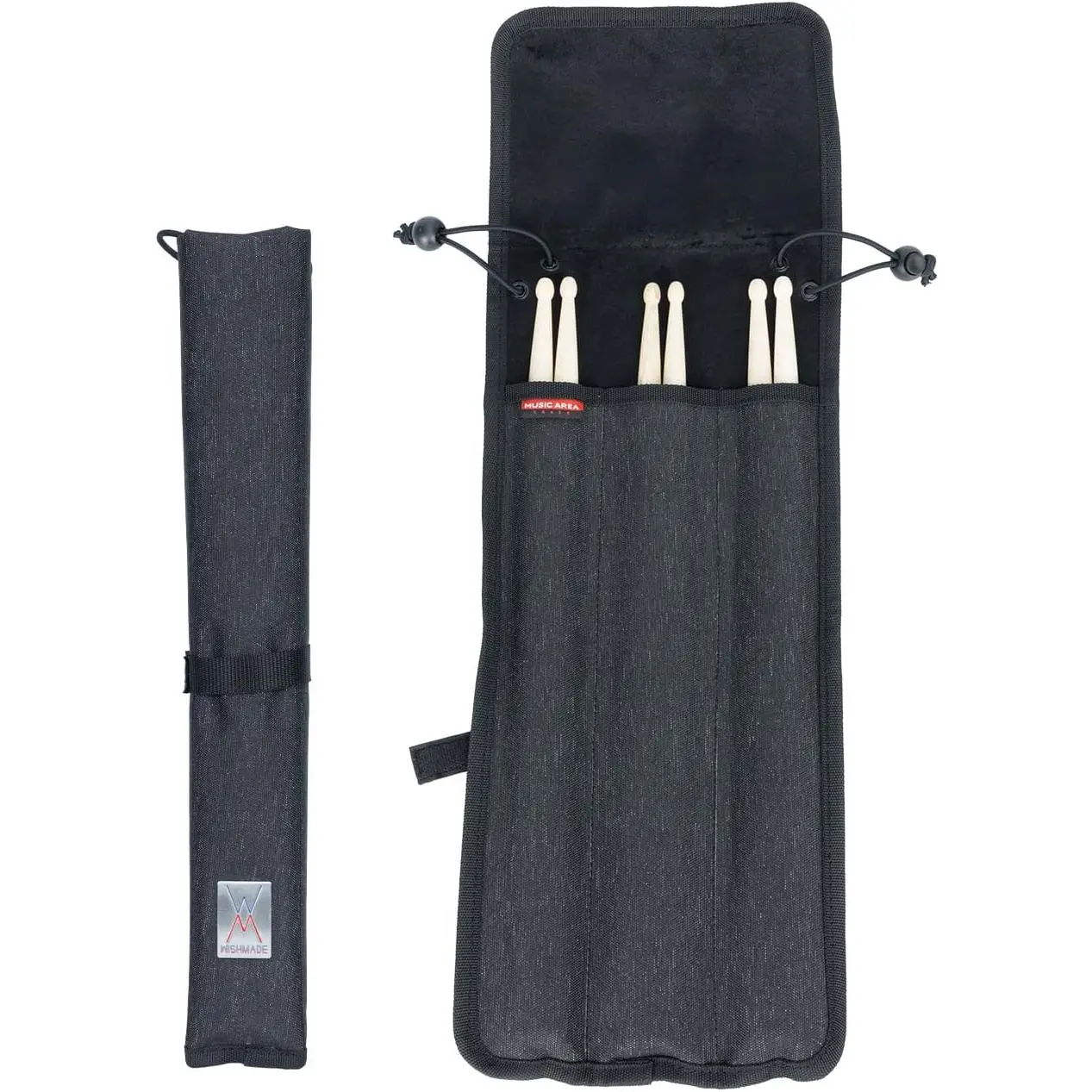 WISHMADE Percussion Music Drum Accessories Case, Small Drumstick Storage Case, Hanging Drumstick Rack Bags, Holds 3 Pairs of Drum Sticks Water-Resistant Bag Fabric, Black