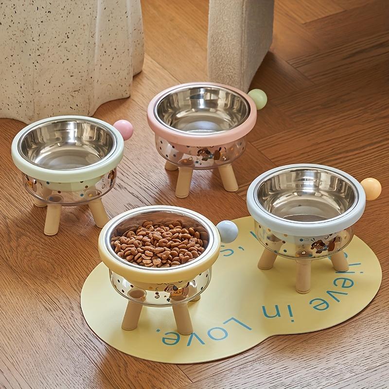 A dopamine colored pet bowl, cat neck protection high-footed bowl, anti-knock cat bowl, dog stainless steel eating utensils, high-value dog bowl.