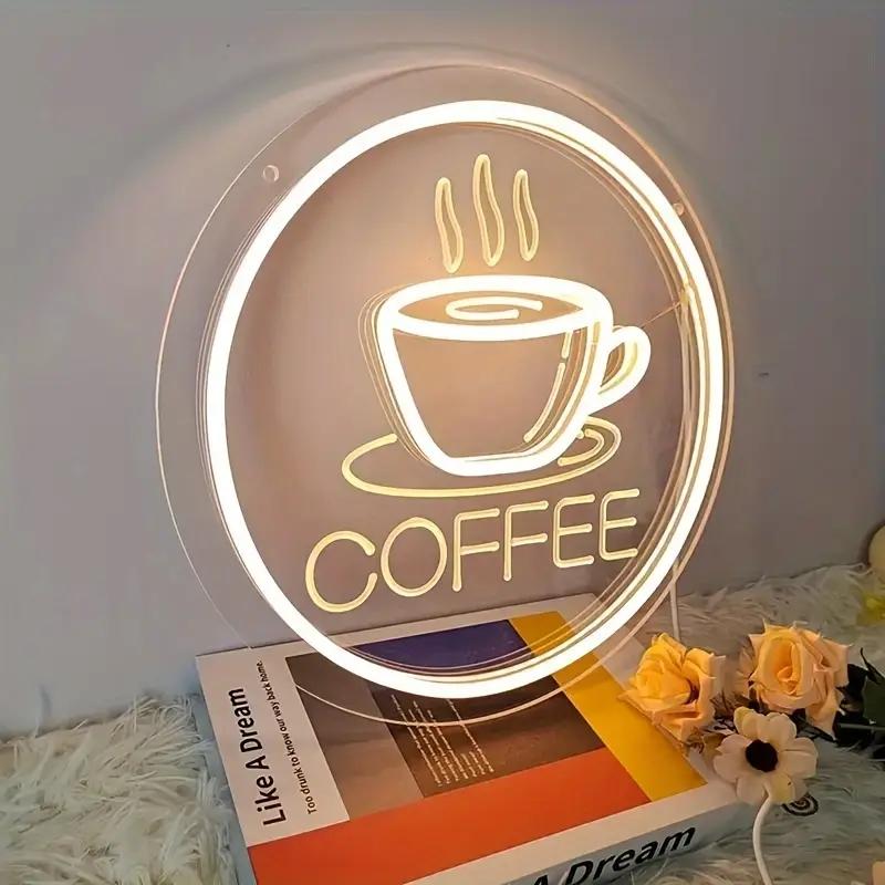 Coffee Cup Design Neon Sign, USB‑Powered 3D Coffee Cup Neon Light, Decorative Neon Sign for Home, Coffee Shop or Office, Led Signs