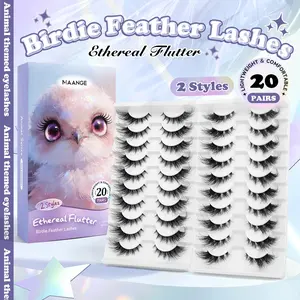 MAANGE 20 Pairs Birdie Feather Lashes, D Curl Wispy Flared False Eyelashes, 2 Styles Lightweight Comfortable Lash Set, Ethereal Flutter Effect, Reusable & Easy to Apply, TikTok Viral Animal Themed Lashes